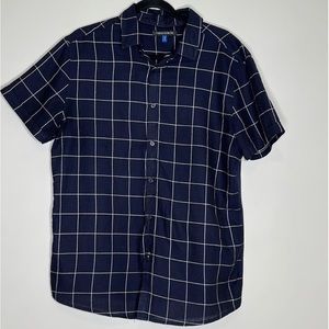 Vince Camuto‎ Men’s Polo XXL Navy Windowpane Print Woven Stretch Spread Collar
